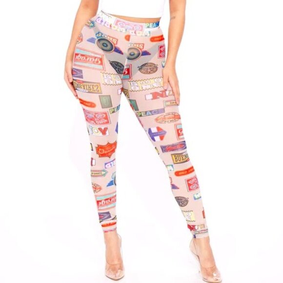 FASHION NOVA LET'S TALK PRINTED MESH LEGGINGS SWIM COVER PANTS SIZE MEDIUM NWT - Picture 1 of 6